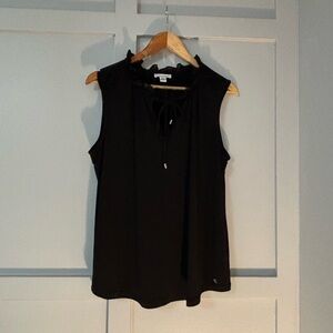 Calvin Klein Black Sleeveless Ruffle Collar Top